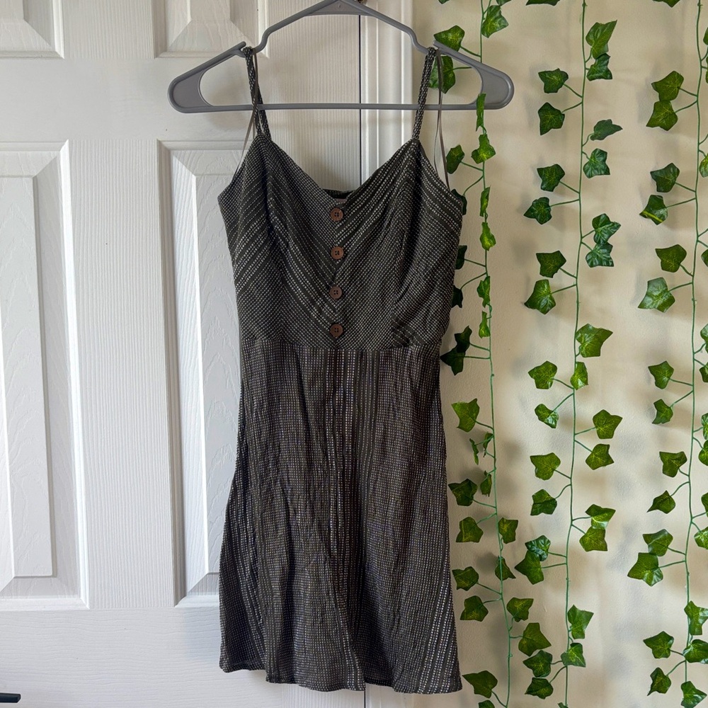 Green and White Striped Dress with Button Detail